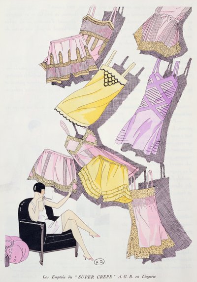 Illustrazioni di lingerie dalla rivista di moda Art, Gout, Beaute, luglio 1926 da French School