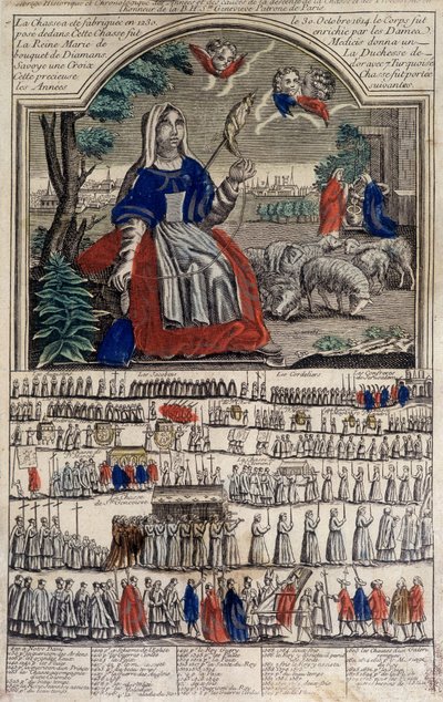Immagine di Epinal su Santa Genoveffa, patrona di Parigi. Incisione XIX secolo. Museo di Notre Dame de Paris da French School