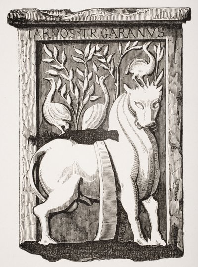 Immagine del Santo Bue, monumento celtico trovato sotto il coro della Cattedrale di Notre Dame a Parigi nel 1711, da Le Moyen Age et La Renaissance di Paul Lacroix (1806-84) pubblicato nel 1847 da French School