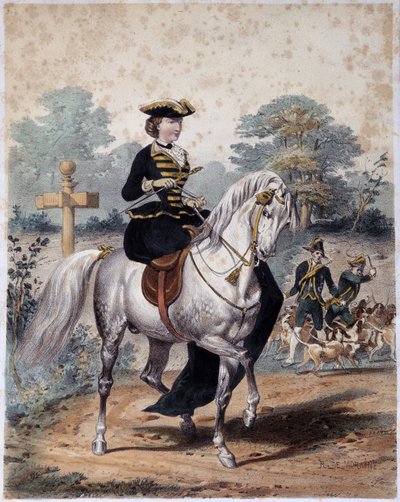 Imperatrice Eugenia in abito da caccia. Incisione anonima, sd. circa 1860 da French School