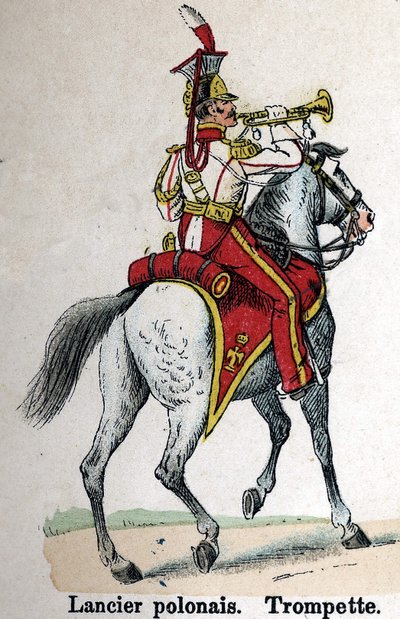 Guardia Imperiale Napoleone I: Lanciere polacco - Trombettiere. Tavola dal libro Les Uniforms de l