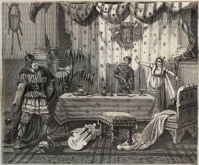 Nel 978 Lotario (941-986), re dei Franchi, entrò nel palazzo di Ottone II del Sacro Impero (955-983) e sua moglie Teofano (655-991) ad Aquisgrana, ma la famiglia imperiale riuscì a catturarlo. Illustrazione in "Parigi attraverso i secoli" di Knee-Lac. da French School