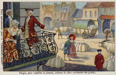 Per prevenire la fame, Anne-Robert-Jacques Turgot ordina la distribuzione gratuita di grano, Francia, c1770 da French School