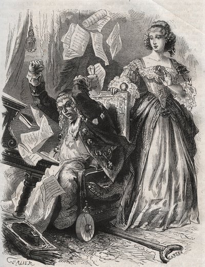 In preda a una rabbia folle, fece volare piume, libri e carte: rabbia del poeta Paul Scarron (1610-1660) davanti a sua moglie, Francoise d