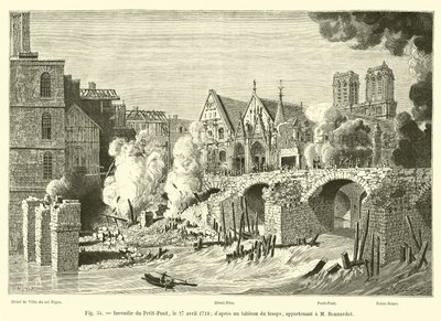 Incendio del Petit-Pont, il 27 aprile 1718; secondo un quadro del tempo, appartenente a M Bonnardot da French School