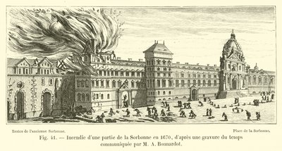 Incendio di una parte della Sorbona nel 1670, da un