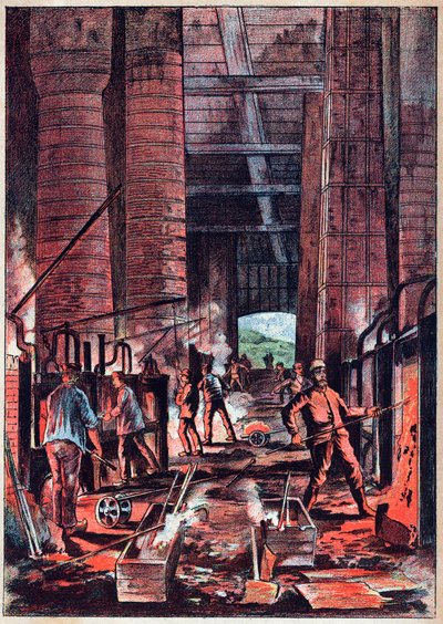 Rivoluzione Industriale - Forno di puddling - Forni di puddler (Puddlage) - Incisione in "Scienze alla portata di tutti - Fisica e chimica popolari" di Alexis Clerc - Fine XIX secolo - Collezione privata da French School
