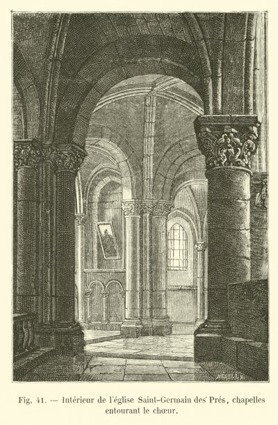 Interno della chiesa di Saint-Germain des Prés, cappelle che circondano il coro da French School