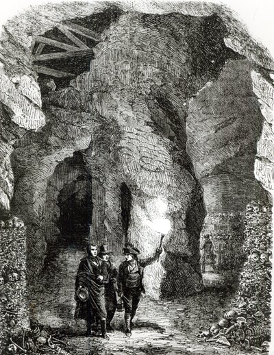 Interno delle catacombe, Parigi da French School
