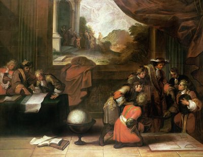Interno di una stanza con geografi e matematici, c.1680-90 da French School