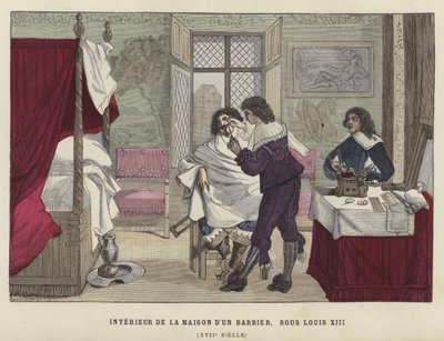 Interno di una casa di barbiere, regno di Luigi XIII di Francia, XVII secolo da French School