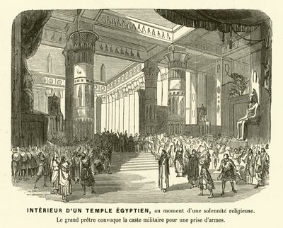Interno di un tempio egiziano antico durante una cerimonia (incisione) da French School