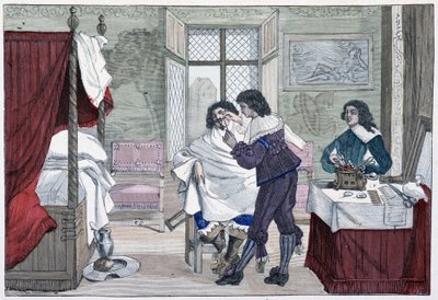 Interno della casa di un barbiere nel XVII secolo - in “Paris à travers les siècles” da French School