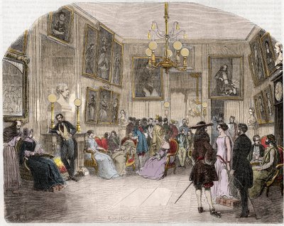 Veduta interna del foyer degli artisti (Comédie-Française a Parigi) - Vue intérieure du foyer des artistes - Comédie-Française - Incisione in 
