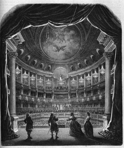 Veduta interna del teatro del castello di Versailles. Incisione del 1867-1868 da French School