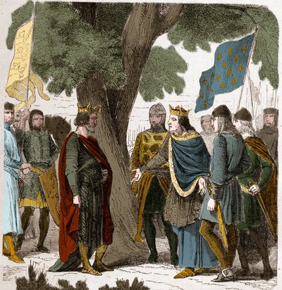 Intervista di Gisors in Alta Normandia tra il re Filippo Augusto e il re Enrico II Plantageneto d