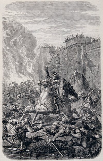 Invasione e saccheggio di Roma da parte di Alarico I, Re dei Visigoti 410 - in "Storia dei Papi, Re, Regine e Imperatori" di Lachatre, T.1 da French School