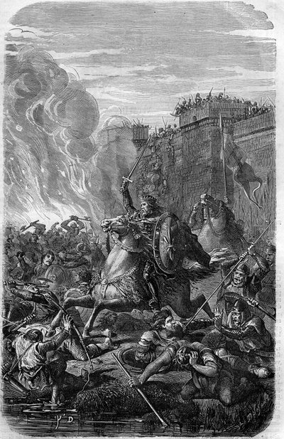 Invasione e saccheggio di Roma da parte di Alarico I, re dei Visigoti nel 410. Incisione in "Histoire des Papes-Rois-Reine e Empereurs a travers les siècles" di Maurice Lachatre da French School