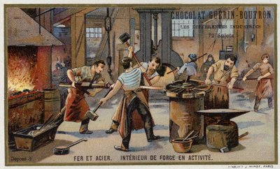 Ferro e acciaio. Interno di una fucina occupata da French School