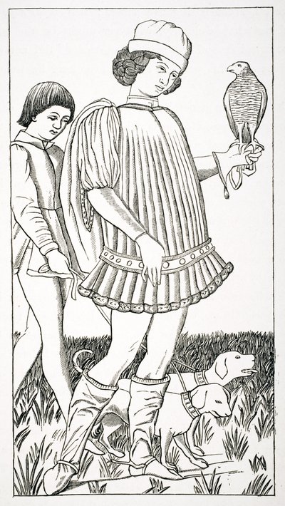 Nobile italiano con un falco, da una carta da gioco incisa su rame, c.1460, da 