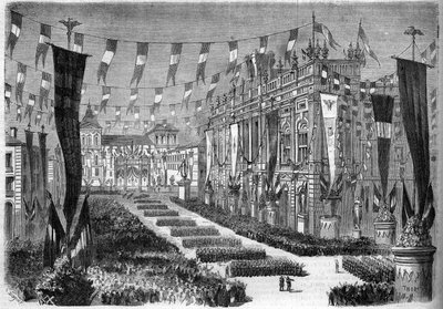 Unificazione italiana, Torino, 2 aprile 1860: decorazione di Piazza Castello in occasione dell