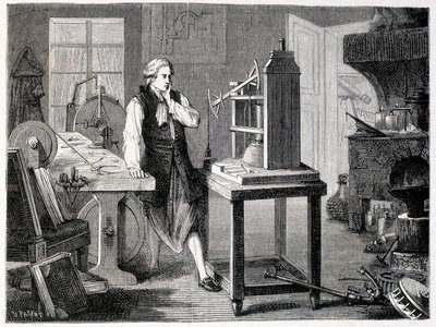 James Watt che studia il perfezionamento della macchina di Newcomen (1767) - in 