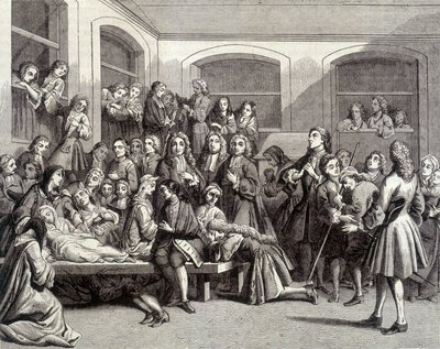 Giansenismo: i convulsionari del cimitero Saint-Médard sulla tomba del diacono Parìs (1690 - 1727) dove si verificarono "miracoli". Stampa del XVIII secolo da French School