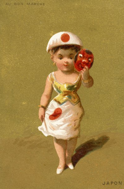 Ragazza giapponese, da una serie di illustrazioni di bambini di diversi paesi, prodotte come carte promozionali per il grande magazzino Bon Marché a Parigi, c.1890 da French School