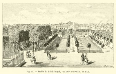 Giardino del Palais-Royal, vista dal Palazzo, nel 1774 da French School