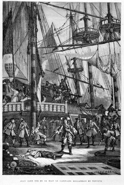 Jean Bart uccide il capitano olandese di Nettuno con la sua mano - in "La Storia di Francia" di Guizot da French School