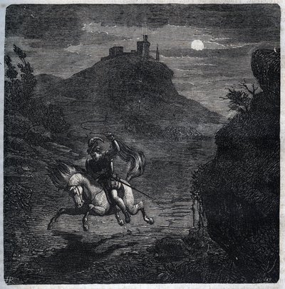 Jean de Laval Conte di Chateaubriant (1486-1543) fuggì in Inghilterra dopo aver assassinato sua moglie Francoise de Foix, Contessa di Chateaubriant (ca. 1495-1537). Incisione del 1871 in "Histoire Des Cocuses Celebres" di Henry de Kock da French School