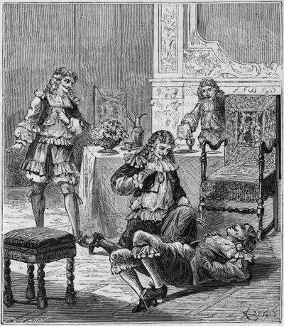 Jean de Santeul (1630-1697) avvelenato con un bicchiere di vino in cui era stato messo tabacco dalla Spagna - incisione in 
