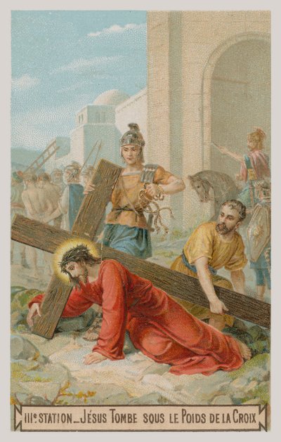Gesù cade per la prima volta sotto il peso della croce. La terza stazione della Via Crucis da French School