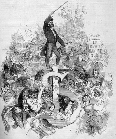 Johann Strauss il giovane (1825-1899), al violino, durante un ballo in maschera all