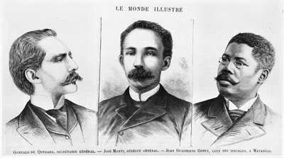 Jose Marti (1853-95), Gonzalo de Quesasa (1868-1915), Juan Gualberto Gomez (1854-1933), illustrazione da Le Monde Illustre, 16 marzo 1895 da French School