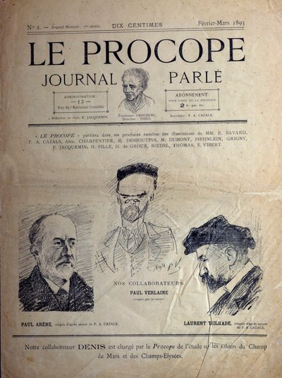 Ritratti dei poeti francesi Paul Verlaine, Paul Arene e Laurent Tailhade in un caffè parigino, febbraio 1895 da French School