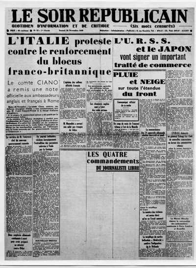 Giornalismo. Censura della stampa durante la guerra: colonne bianche per l