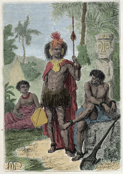 Viaggio del Capitano James Cook (1728-1779): indigeni delle Isole Marchesi - illustrazione tratta da 