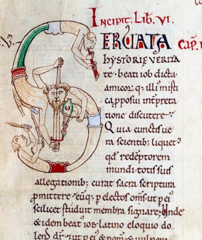 Giocolieri e musicisti - lettrine S (iniziale). Miniatura dal manoscritto "Moralia in Job", Morales sur Job di San Gregorio, dall
