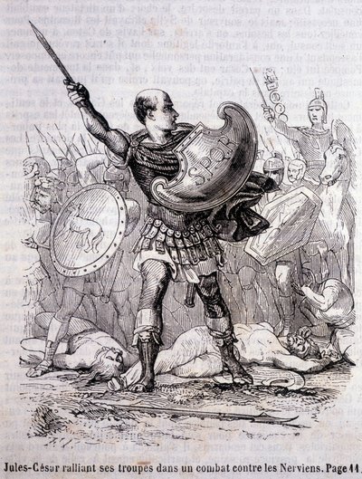 Giulio Cesare raduna le sue truppe in una lotta contro i Nervi - in "Histoire de France" di L.-P. Anquetil da French School