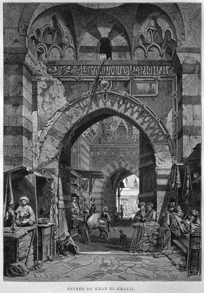 Ingresso di Khan El-Khalil, da LEgypte di Georg Moritz Ebers (1837-98), 1881 da French School