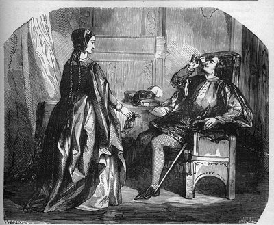 Re Carlo VI di Francia, noto come Carlo il Beneamato, poi Carlo il Folle (1368-1422) con la sua amante Odinette (Odette) de Champdivers. Incisione in 