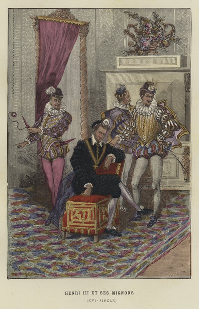 Re Enrico III di Francia e i suoi favoriti, les Mignons, XVI secolo da French School