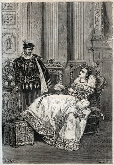 Re Enrico II (1519-1559) e Diana di Poitiers (1499-1566) - Enrico II di Francia e Diana di Poitiers - incisione da 