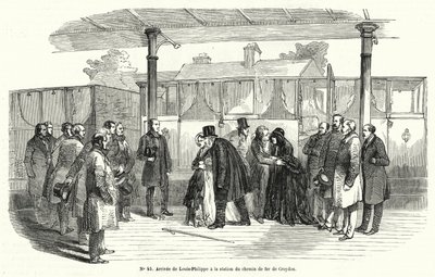 Re Luigi Filippo di Francia che arriva alla stazione ferroviaria di Croydon dopo essere stato costretto all