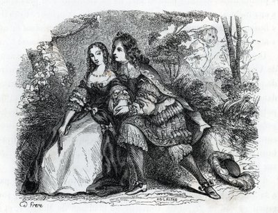Re Luigi XIV e la sua amante Louise de La Valliere (incisione) da French School