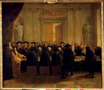 Re Luigi XIV (1638-1715) che tiene i sigilli alla presenza dei Consiglieri di Stato e del Maestro delle Richieste mentre lui stesso ricopriva l