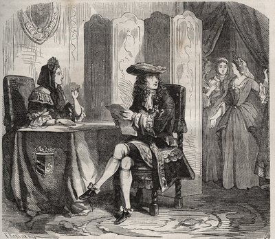 Re Luigi XIV (1638 -1715) e sua moglie, la Marchesa di Maintenon (Francoise d