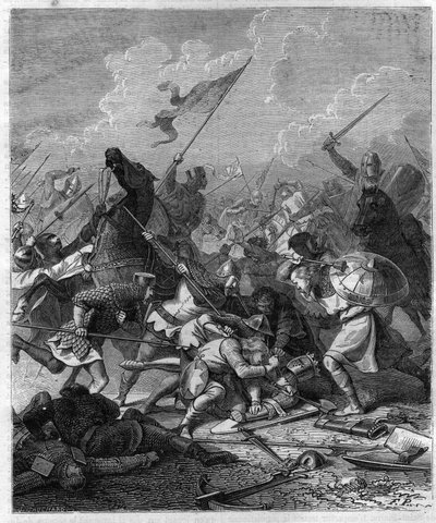 Re Ottone I di Germania, detto il Grande (912-973) sorpreso dai ribelli a Roma. Incisione in "Histoire des Papes-Rois-Reine e Imperatori attraverso i secoli" di Maurice Lachatre da French School