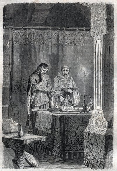 Re di Francia Carlo V il Saggio (1338 - 1380) consulta gli indovini. Incisione in 